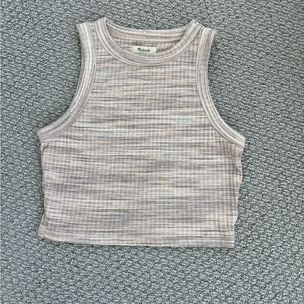 Madewell Striped Sleeveless Crop Top in neutral.